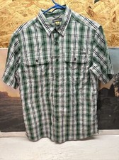 Eddie Bauer Shirt Men's Medium Button Up Short Sleeve Green Check Casual