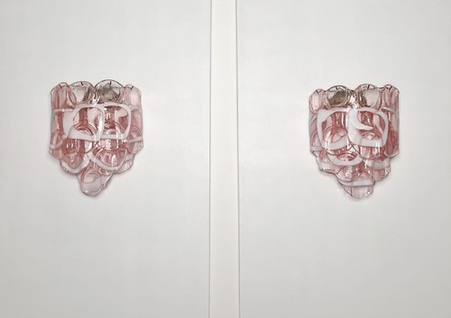 1970’s Pair of Vintage Italian Murano wall lights - 10 pink glasses - Foto 5 di 17