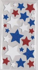 3-d Red White Blue Americana Star Glitter Foam Dimensional Stickers