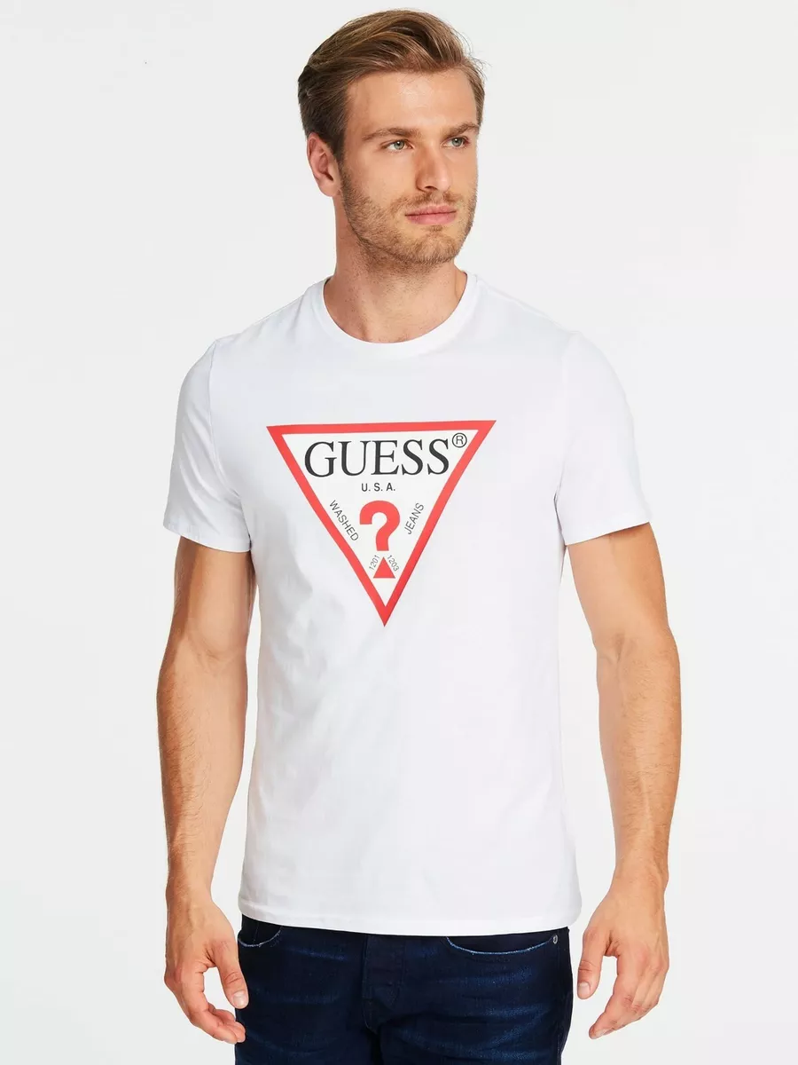 Guess jeans Mens Originals Triangle Logo T Shirt White Rocky Ship Worldwide | eBay