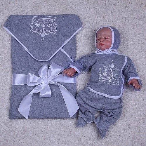 coming home outfit with crown, baby boy 4 piece set, gray baby boy shirt blanket