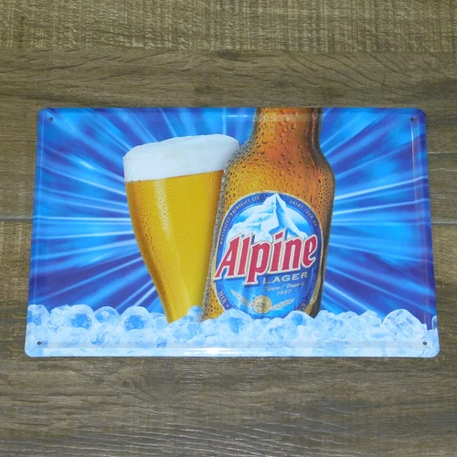 NEW Vtg ALPINE LAGER BEER Moosehead Metal Tin Sign 8" x 12" Bar Man Cave Decor