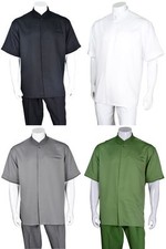 Men's 2-piece Sleeve Shirt Set Mandarin/Banded Collar Casual Shirt 2959