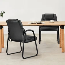 Sled-Type Conference Chair With Black Four-Legged Leather Seat, Thickened Sponge