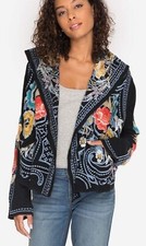 Johnny Was Biya Nessava Hooded Embroidered Cardigan Black NWT Size XS 418