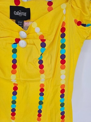ハンドメイド Collectif London Womens Sz 14 Pinup 1950s Style Top Bright Yellow