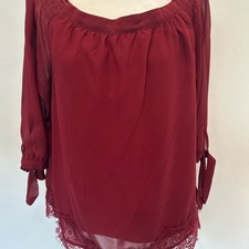 Maurices Burgundy Off Shoulder Blouse with Lace Trim - Size M