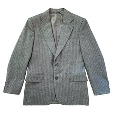 VINTAGE GREY HERRINGBONE WOOL MENS BLAZER SPORTS COAT OVERSIZED SIZE 38