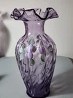 Fenton Purple Glass Vase Hand Painted 11"
