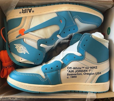 Nike Air Jordan 1 x Off-White UNC Blue/White High Top Leather Lace-Up