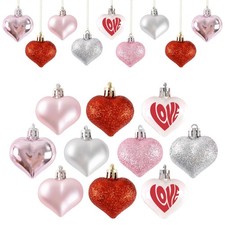 Valentines Day Decorations Heart Ornaments - 36pcs Red Pink Silver Multi Fini...