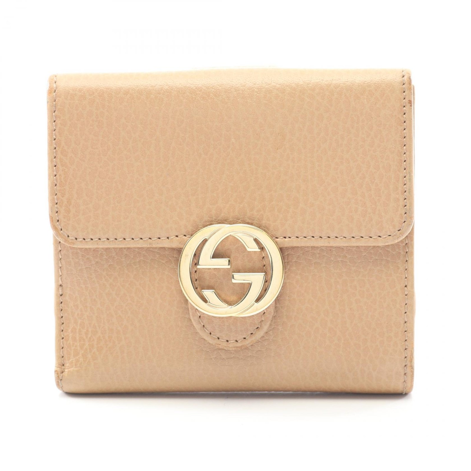 GUCCI Interlocking G Bi-fold compact purse wallet 615525 leather Beige Used