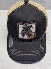 GOAT Animal Patch Hat Cap Snap Back One Size Black Tan Mesh Trucker Mens Casual