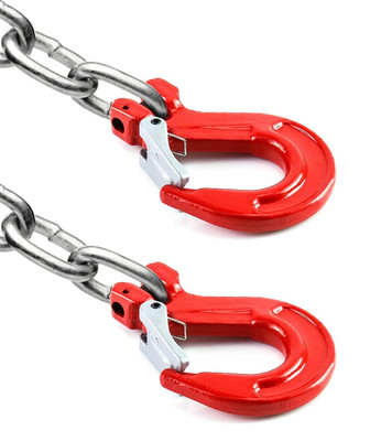 2 Pack 3/8 in Grade 80 Clevis Sling Hooks with Latch, 6944 lbs WLL, Painted Red.