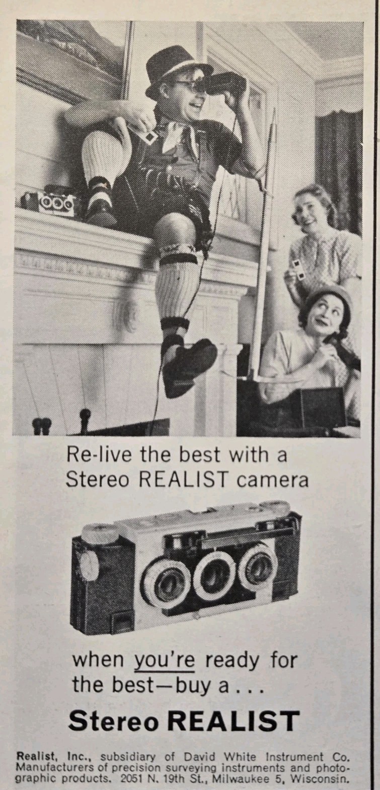 Realist Stereo Camera Lederhosen Mountaineer On The Mantle Vintage Print Ad 1957