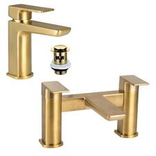 Brushed Brass Gold Basin Bath Filler Tap Waste Clicker Plug Solid Brass Premium