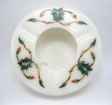 Round Marble Cigar Holder | 4.5 Inches White Marble Ashtray  | Housewarming Gift