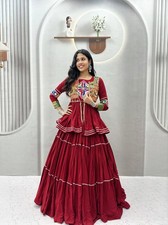 NEW Women Maroon Navratri Chaniya Choli Kutch Embroidery Ghagra Lehenga Set