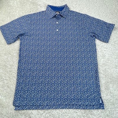 Footjoy Polo Shirt Mens Large Blue Floral All Over Print Golf Performance Active