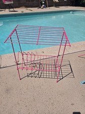 Amazing 1950s Atomic Modern Pink Record And Book Metal Wire Rack Stunning