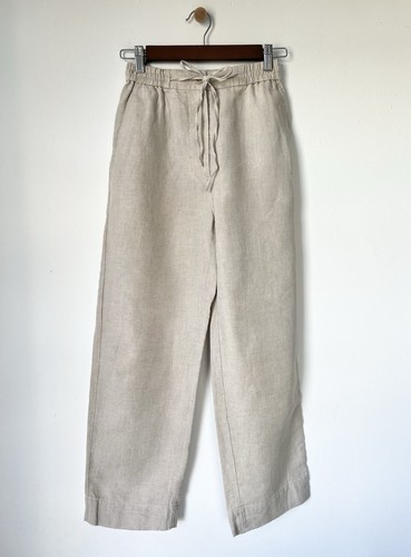 COS Womens Drawstring Stretch Waist Beige 100% Linen High Rise Trousers Pants. 2