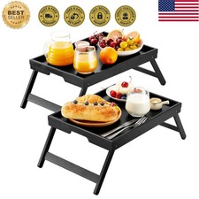 Elegant Bamboo Breakfast Tray Set - Foldable Legs & Easy Handles (2 Pack)