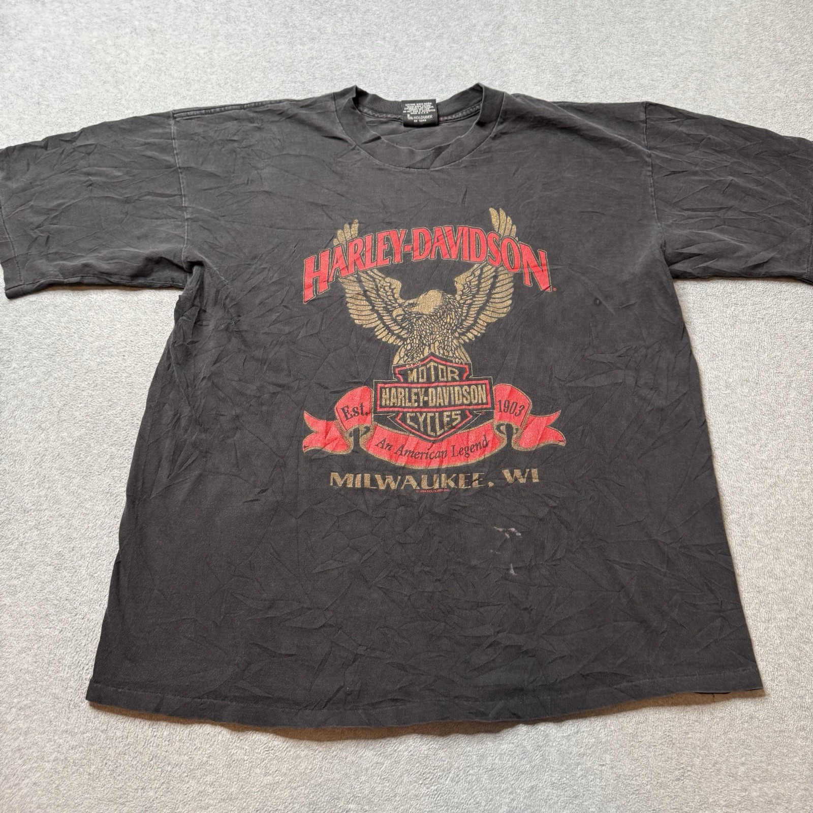 Vintage Harley Davidson T Shirt Mens XL Black Milwaukee Wisconsin Biker 90s