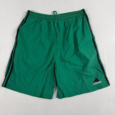 Vintage Adidas Nylon Athletic Shorts Green 3-Stripe Vintage Mens Large