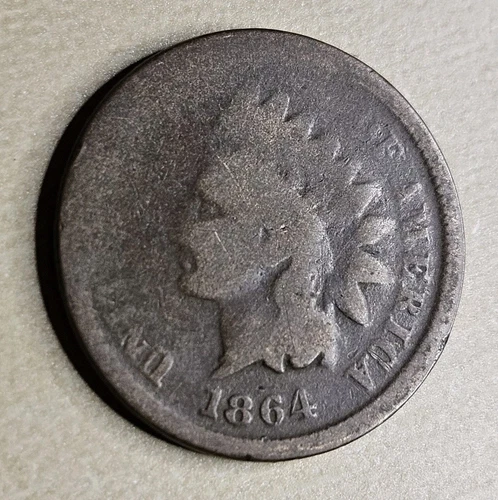 1864 Indian Head Cent Penny About Good AG Or Good With L On Ribbon Weak L Key