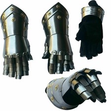 Medieval Iron Gauntlets Viking Gothic Steel Armor Gloves with Leather Lining