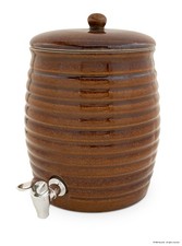 KERAZO Keramik Wasserspender 6 L – Getränkespender mit Zapfhahn & Deckel, braun