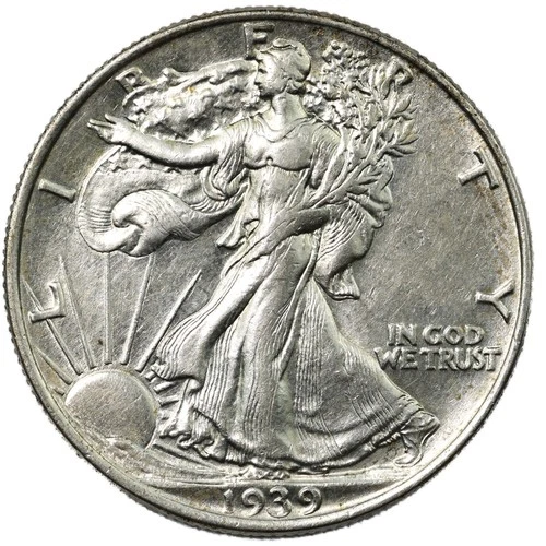 1939-P Philadelphia Walking Liberty Half Dollar 50C Uncirculated Cleaned