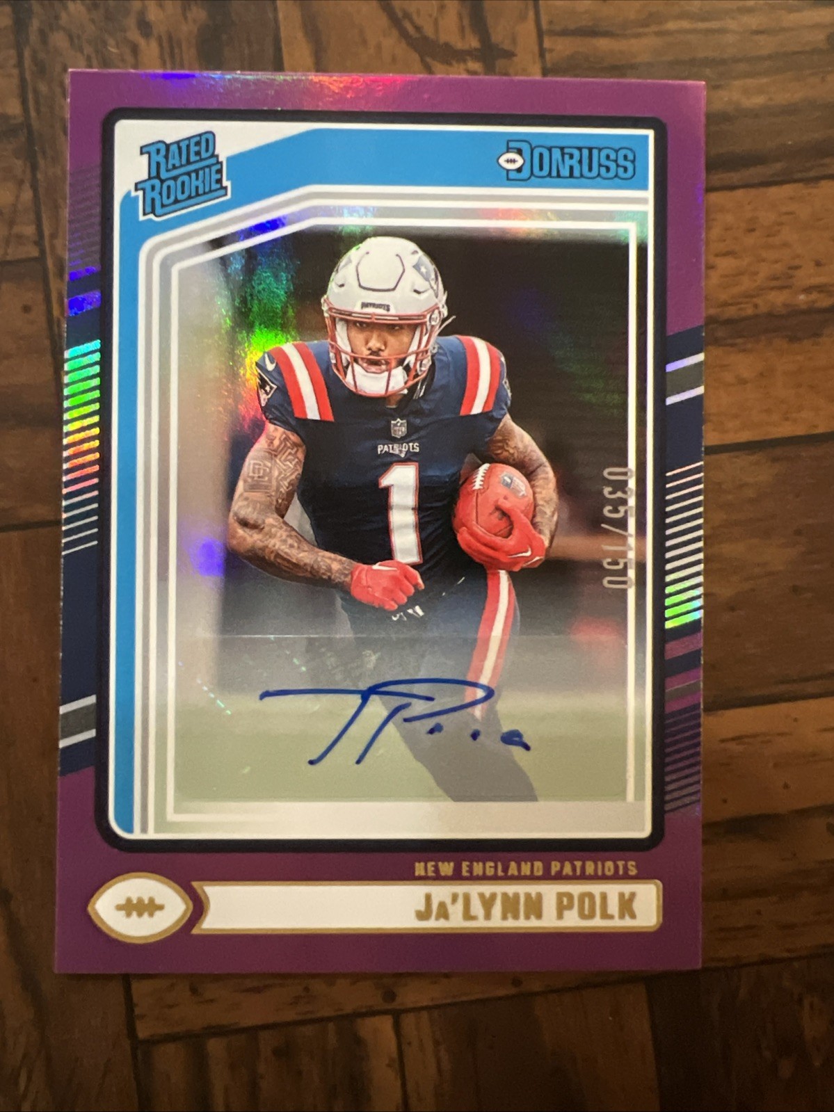 2024 Ja’Lynn Polk Donruss Rated Rookies #373 Purple Auto 35/150!! Patriots
