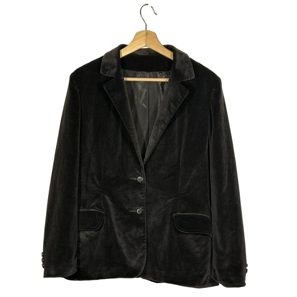 Chaqueta Blazer Vintage Terciopelo Mujer Negra Botón Único Muescas Solapa Talla Grande Foto 2 de 4