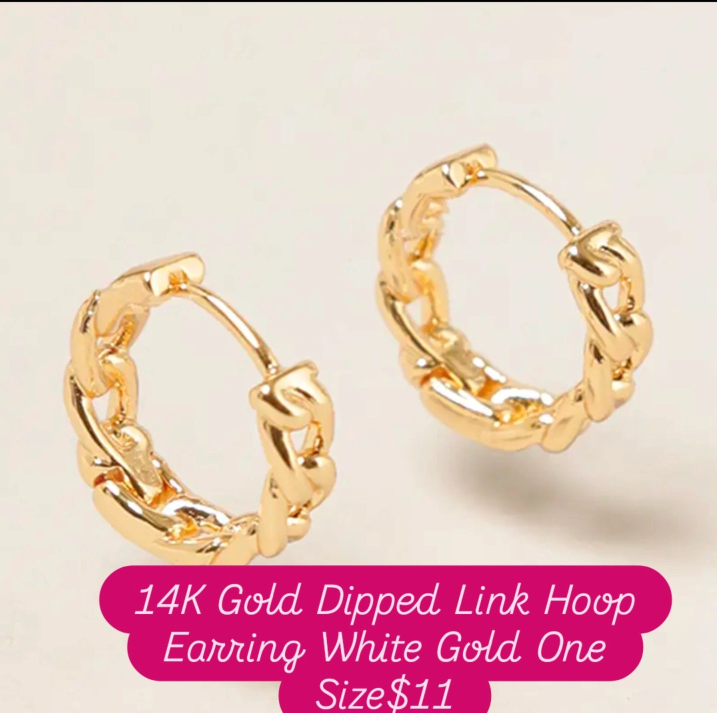 14k White Gold Link Hoop Earrings Continuous Hoop Round Style