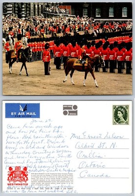 Queen Elizabeth II Trooping the Colour London John Hinde Postcard 1960s