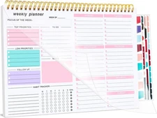 Weekly To Do List Notepad, 8.5''x11'' Desk Planners with 52 Tear Pink 
