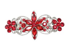 Gorgeous Red Rhinestone Crystal Flora Hair Barrette Clip Accessories Jewelry