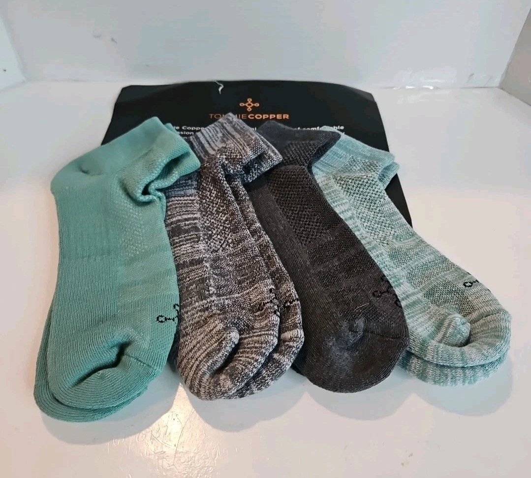 Tommy Copper Compression Unisex 4 pk Ankle Tech Socks Jade Green-Multi SZ Large