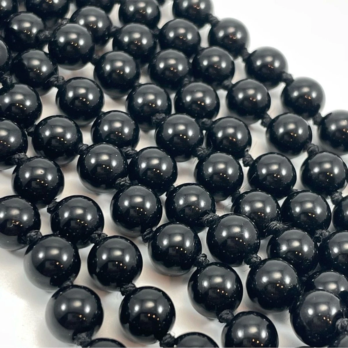 Stunning Unsigned Glass Black Pearl Beaded Knotted Single  display picture 1
