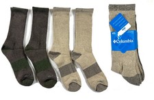 Columbia 4-Pack Moisture Control Crew Hiking Socks Men's Size 6-12 Tan Brown