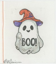 BH Designs Needlepoint Vintage Style BOO Ghost Purple Hat HP 18ct Canvas NEW