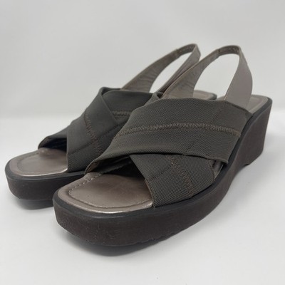 Donald J Pliner Caya Wedge Sandals 9.5 Gray Elastic Straps Comfort Peep Toe