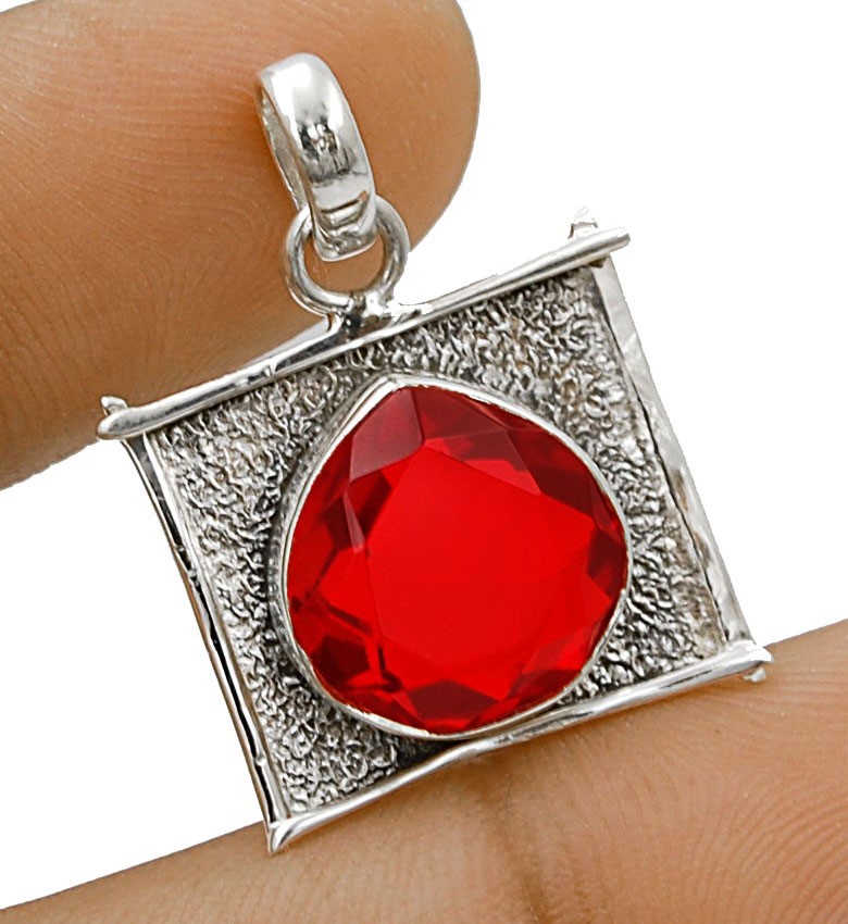 Natural 3CT Fire Garnet 925 Solid Sterling Silver Pendant 1 1/2