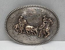 Vtg DIABLO Sterling Silver 10K Gold Cowboy Western Trophy Belt Buckle 114 gms
