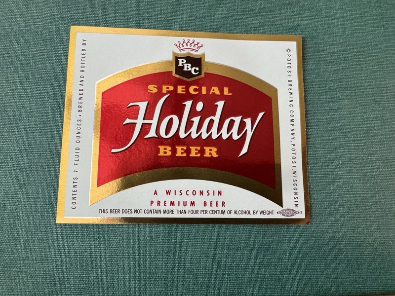 Potosi Brewing Co Wis Beer Bottle Label Special Holiday 4% 7oz Unused 