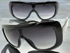 Oversized Classy Elegant Modern Retro Shield Style SUNGLASSES Large Black Frame