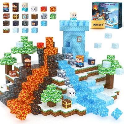 Magnetic Blocks - Build Mine Magnet World Ice Lava Set, Vibrant Colorful Buil...