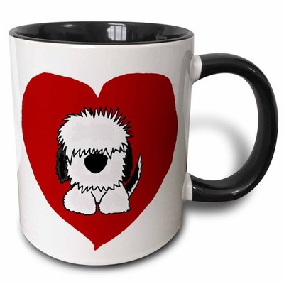 3dRose Old English Sheepdog Puppy Mug   Two Tone Black Ceramic, 11oz