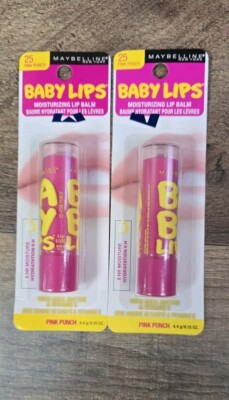 Lot of 2 Maybelline Baby Lips Moisturizing Lip Balm in 25 Pink Punch Hydrating